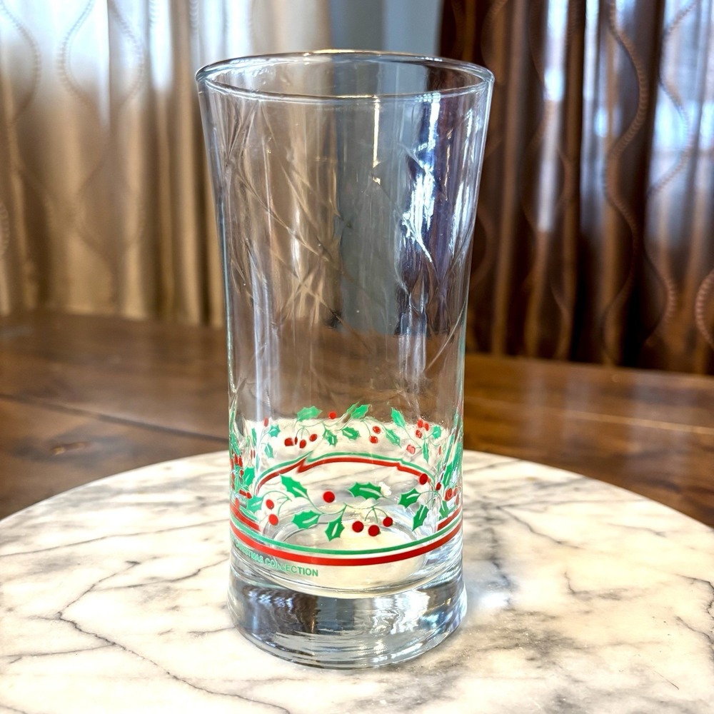 VTG 1987‎ Libbey Arby's Christmas Holiday 6" Tumbler Drinking Glass Holly Berry